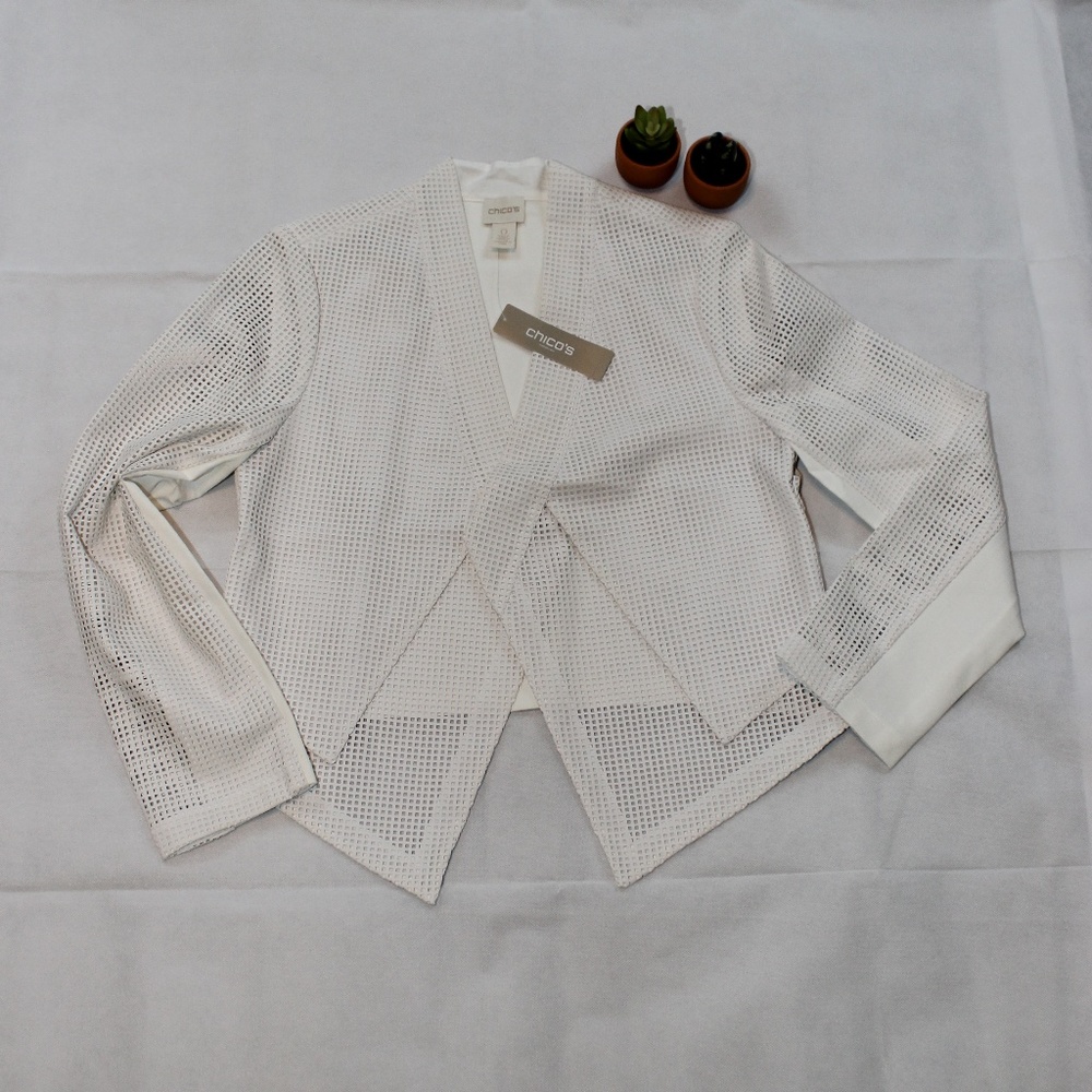 CHICO'S FAUX LEATHER PERF JACKET